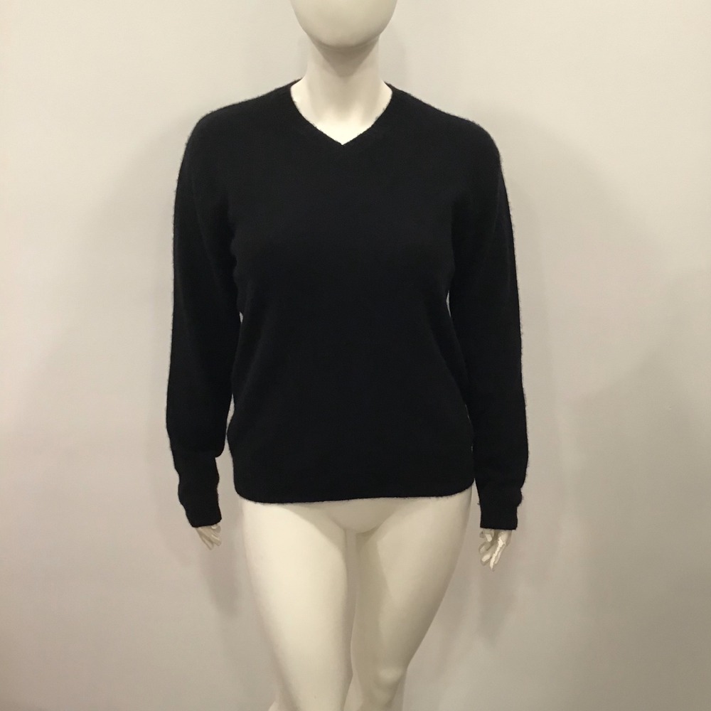 Merona Sweater Women Large Black Excellent 100% Cashmere V-Neck Long Sleeve New